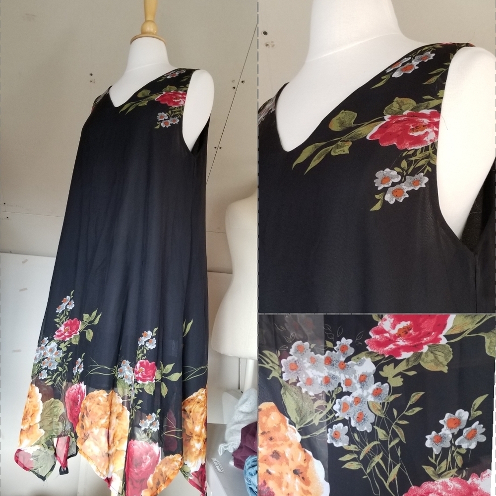 Womens Floral Tunic Dress Nextima Brand Size 14 L XL Sheer
